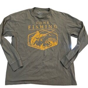 Croft Barrow‎ Mens Gone Fishing Graphic Long Sleeve T-Shirt Olive Green Large